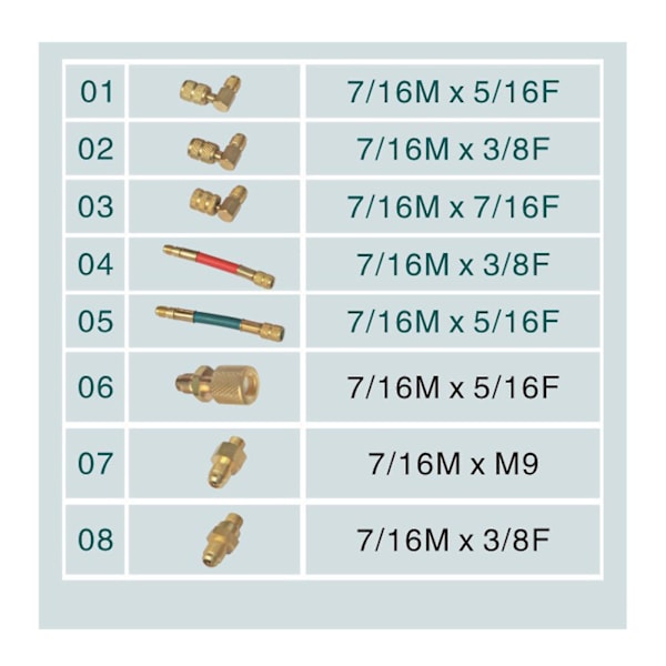 Ac A/c Air Conditioning Kjøling Tilkoblingsadapter Slanger Universalsett