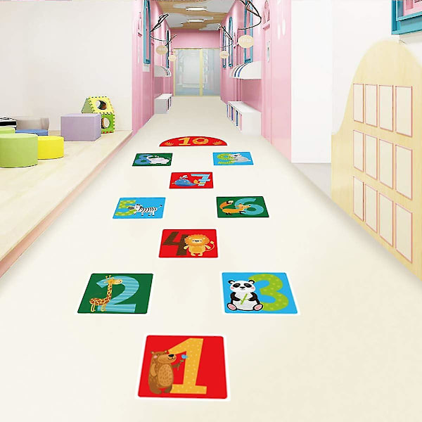 10 tal gør-det-selv Hopscotch Game Wall Stickers Gulvdekaler, Aftagelige Pvc Cute Forest Animals Digital Wall Stickers, Unikke Floor Art Decor Supplies