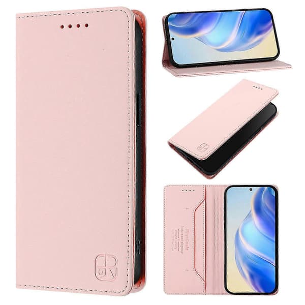 Kompatibelt läderfodral för Honor X5c Plus RINACASIS RC01 mobilskal med RFID-plånboksstativ Pink
