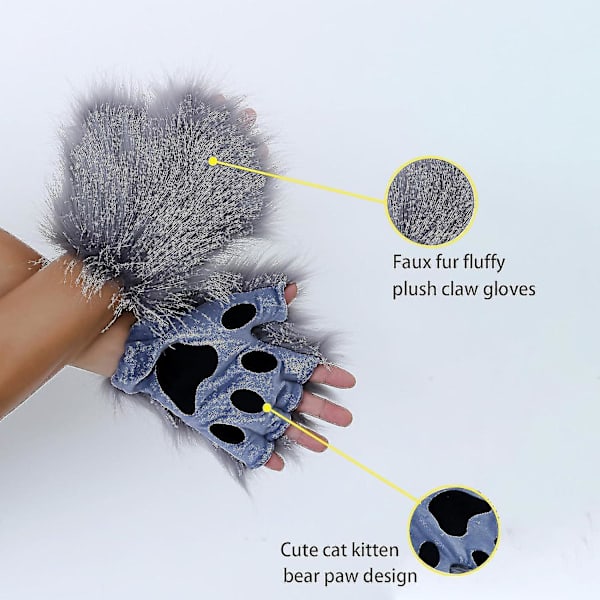 Fuskepels revehale Katt Wolf Cosplay kostymesett Plysjmaske Fluffy Paw Gloves Halloween Christmas Dark Gray