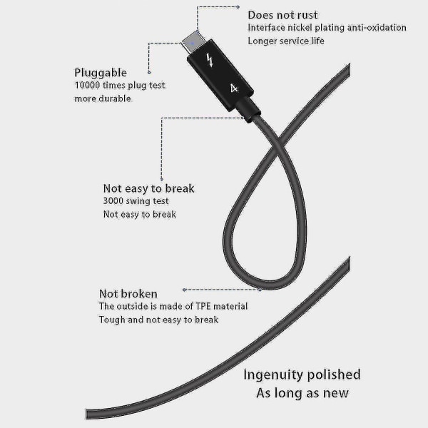 Laptop Thunderbolt 4 Type C-kabel 40gbps Stabil Data Trans Wire Pd 100w