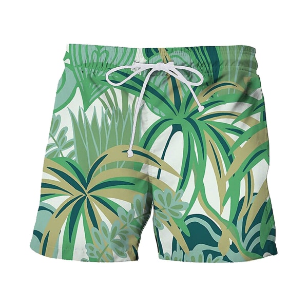 Herrshorts Bomull Casual Trunks Hawaiian Summer Beach Pants Board Shorts Breda ben Resår i midja Dragsko Plant Shorts