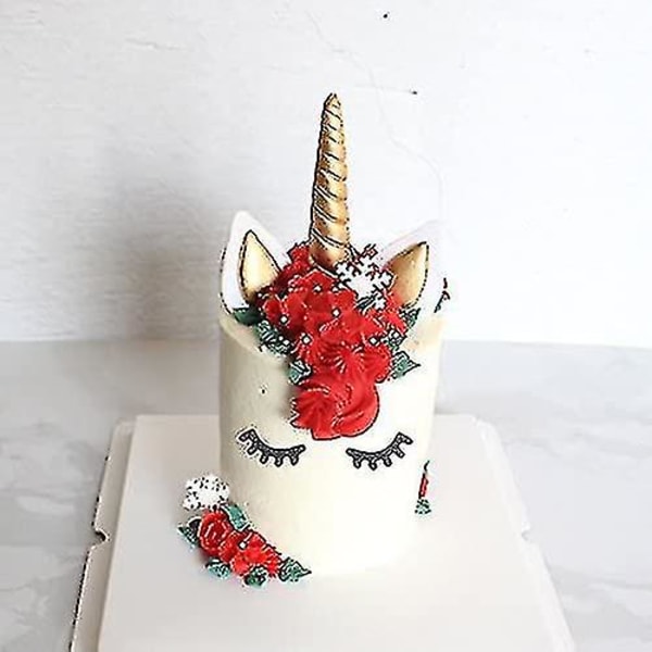 Unicorn Cake Toppers, Handgjorda Golden Unicorn Cake Toppers Återanvändbara Enhörningshorn, öron och ögonfransar