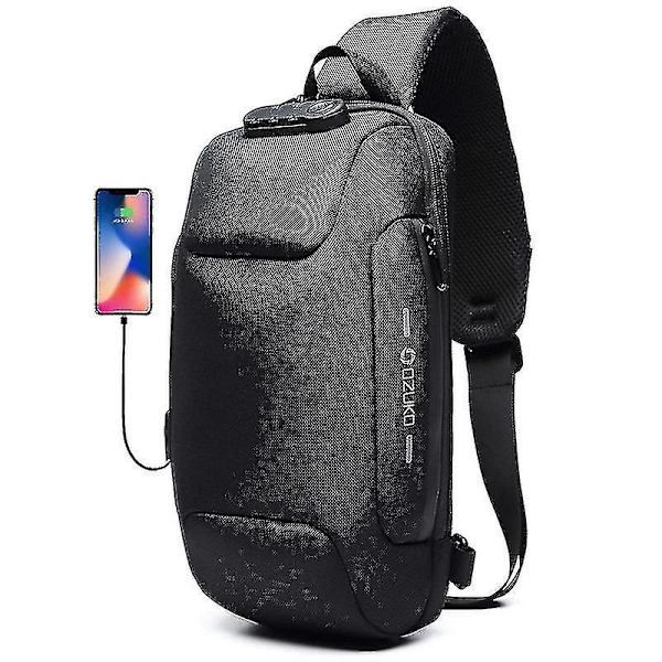 Ozuko Crossbody-väska för män Stöldskyddad axelväska för män Vattentät kort resa bröstväska axel