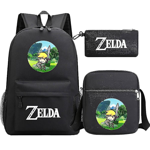 "Kingdom of Zelda Tears" printed koululaukku, kolmiosainen: teini-ikäisen opiskelijan reppu + unisex olkapuku miehille ja naisille 5