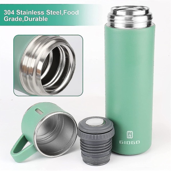 Vakuumisoleret kolbe 500 ml/17,6 oz rustfrit stål termoflaske med kop til kaffe Vand drikkekolber.(grøn, enkelt)