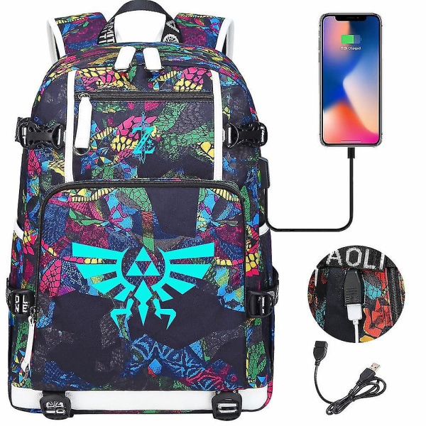 Legend of Zelda: Breath Of The Wild Eye Game USB ryggsäck - Cosplay skolväska för studenter - Unisex reseväska för laptop