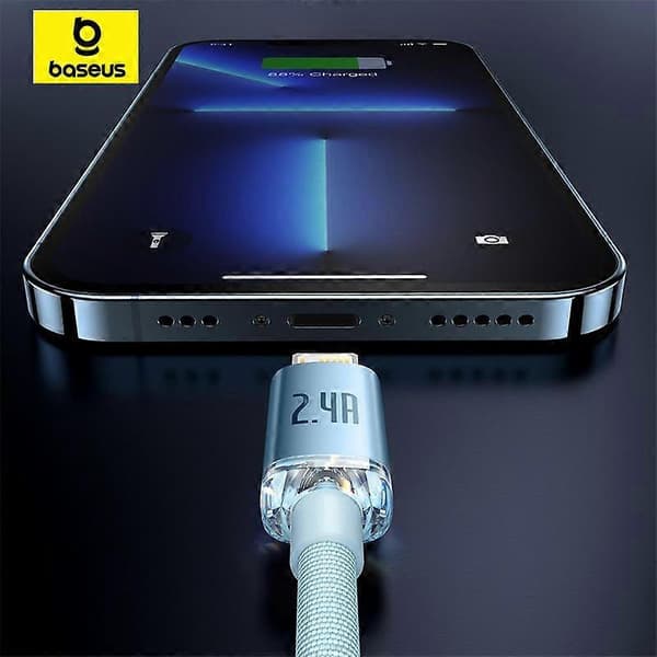 Crystal Shine Series Hurtigopladende Datakabel USB til iP 2.4A blue 2m
