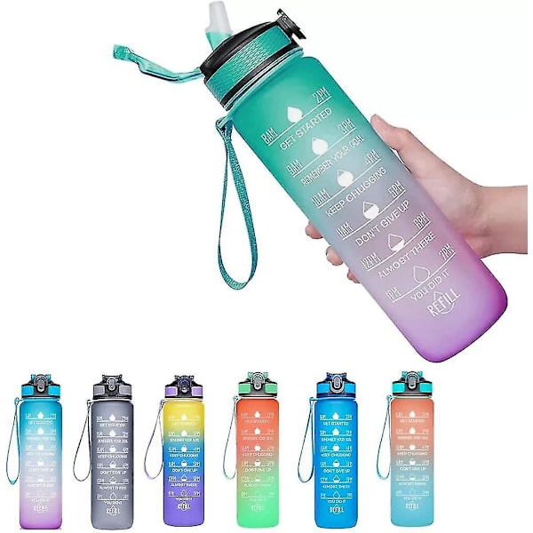 Giotto 32oz läckagefri Bpa-fri dricksvattenflaska med tidsmarkör och sugrör Green Pink