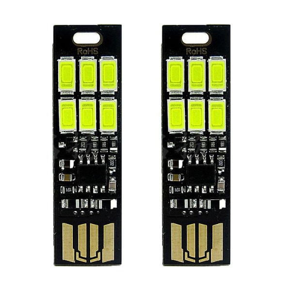 2st Bärbar Mini Dubbelsidig USB Led Light Touch Switch Dimbara Nattlampor Laptop PC Bilinteriör Läsning Varm Vit Lampa| | 2PCS White