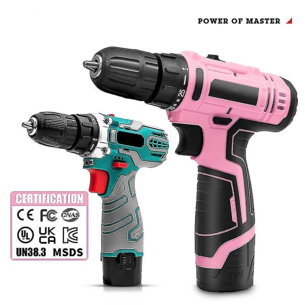 Pink Power Pink set för kvinnor 20v sladdlös borrskruvdragare Verktygssats för kvinnor Li-ion elektrisk borr, power med verktygsväska, batteri, laddning