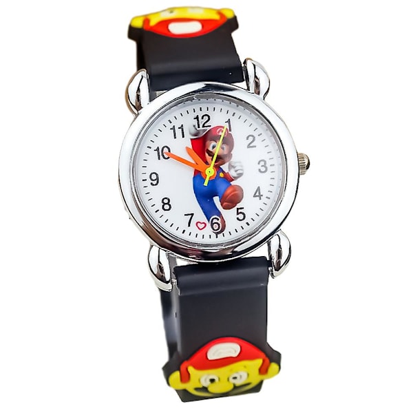 3d Super Mario klockor Quartz Watch Analog Barn Pojkar Flickor Barn Cartoon Party Presenter Black
