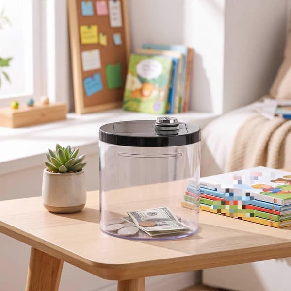 Spargris med kombinationslås Låsbar pengabox med lås Cylindriska pengar Black