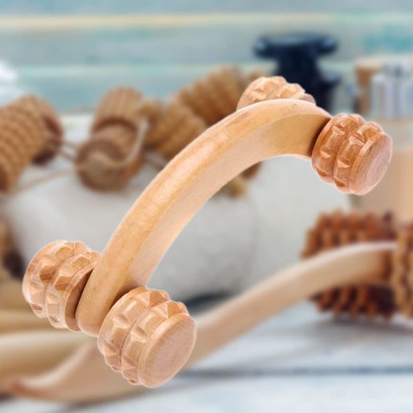 Anti-Fat Ball Massager Massage Roller Med Håndtag Til Ryg Nakke Skulder Arm Ben Krop Træ