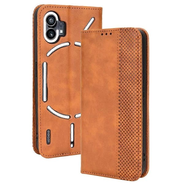 (Ny) För Nothing Phone 1 Magnetiskt Spänne Retro Textur Läderfodral Brown