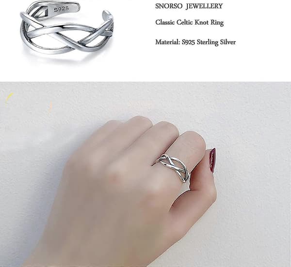 Dame S925 Sterling Sølv Tommelring Keltisk Knute Justerbar Åpen Ring