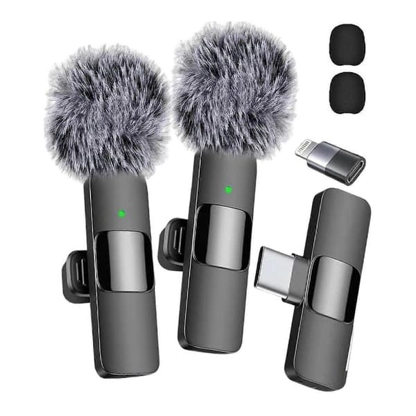 Trådløs Mini Lavalier Mikrofon for iPhone Android PC, USB-C & Lightning, Støyreduserende Clip-On Mikrofon for Vlogg & Opptak Black