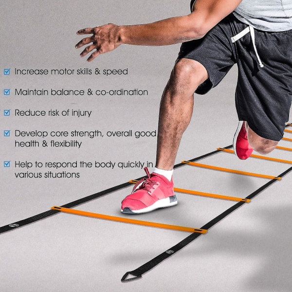 Ultimate Combo Agility Ladder set Speed ​​Agility Tikkaat 12 säädettävää puolta, 12 agilitykartiota ja 4 teräspuikkoa - mukana kantolaukku C  Combo Orange