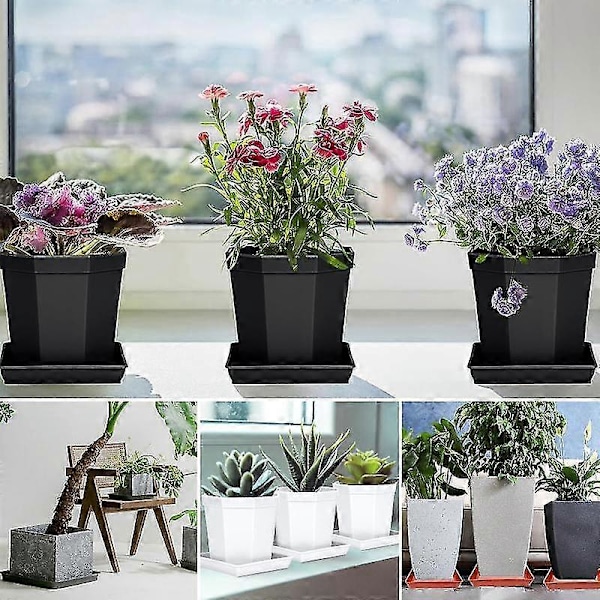 5 st Fyrkantiga Blomkrukefat i Plast Fångar Upp Överskottsvatten och Jordspill för Blomkrukor Inomhusväxter Black 12Inch