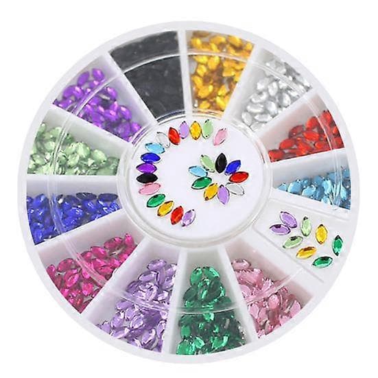 Flerfarget Oval 3D Glitter Studs DIY Dekorasjon Neglekunst Tips Klistremerker Hjul
