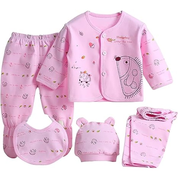Baby alusvaatteet 5-osainen set vastasyntyneen 5-osainen set 0-3 kk puuvillaa baby syksyn ja talven puuvilla set Pink 0-3 months