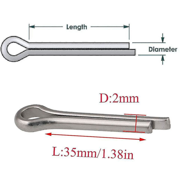 10 stk 304 splinter i rustfritt stål Gb91 delte pinner Hårnåler M4x60 A 2MM*35MM