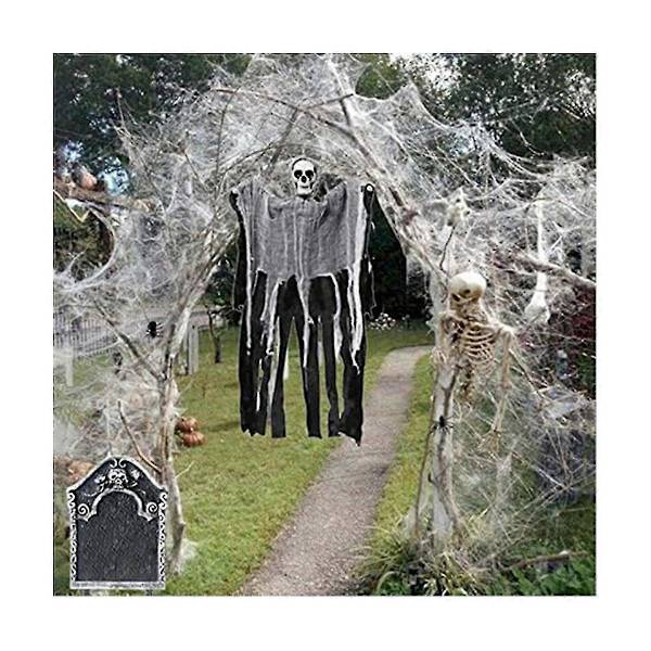 Edderkoppnett Halloween-dekorasjon, med 100 edderkopper, strekkbart edderkoppnett, egnet for innendørs/utendørs
