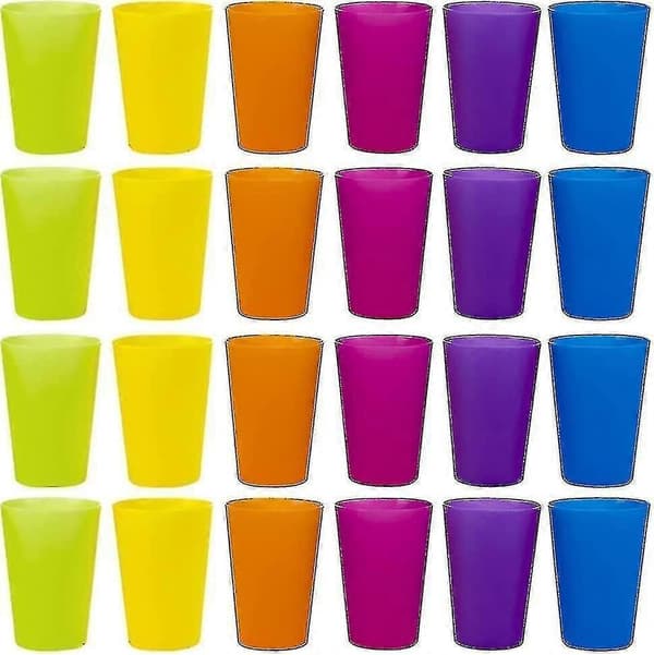 24 genanvendelige plastikkopper i 6 lyse farver til børn, camping
