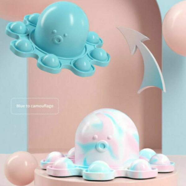 Push Pop Bubble It Flip Vändbar bläckfiskdocka Fidget Sensorisk stressavlastningsleksak Light Blue
