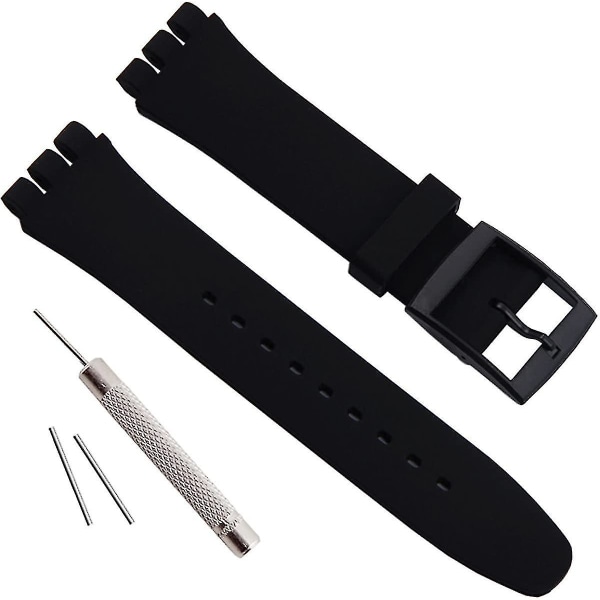 Erstatningsvanntett silikongummiklokkerem for Swatch-klokker (19 mm, svart)