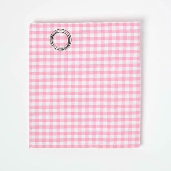 HOMESCAPES Lyserøde bomulds-gingham-gardiner med ringe 117 x Pink 137 cm