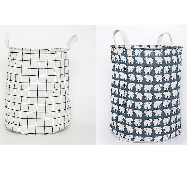 2x hopfällbar tvättkorg i bomull och linne - 33 X 33 X 43 cm
