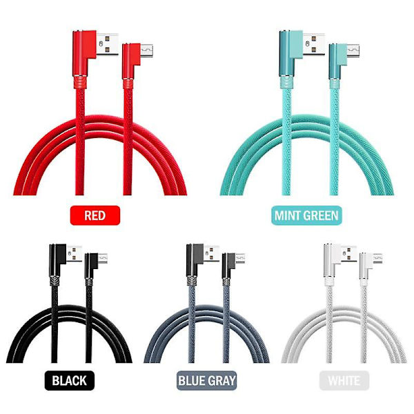 1m Lataus Micro-kaapeli USB-pistokkeesta 90 asteen kulmaan Micro Android -latausjohdon liitin white