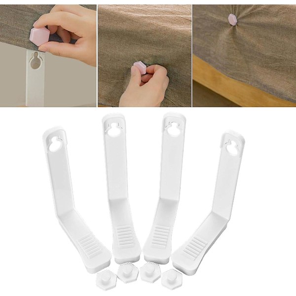 Generisk 4-stykke sengetøjsholder Fastener Sheet Grippers, Whitewhite