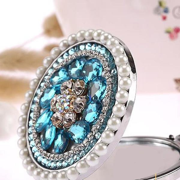 Käsintehty itse tehty jalokivi Diamond Mini taittuva kosmeettinen peili Kaksipuolinen peili