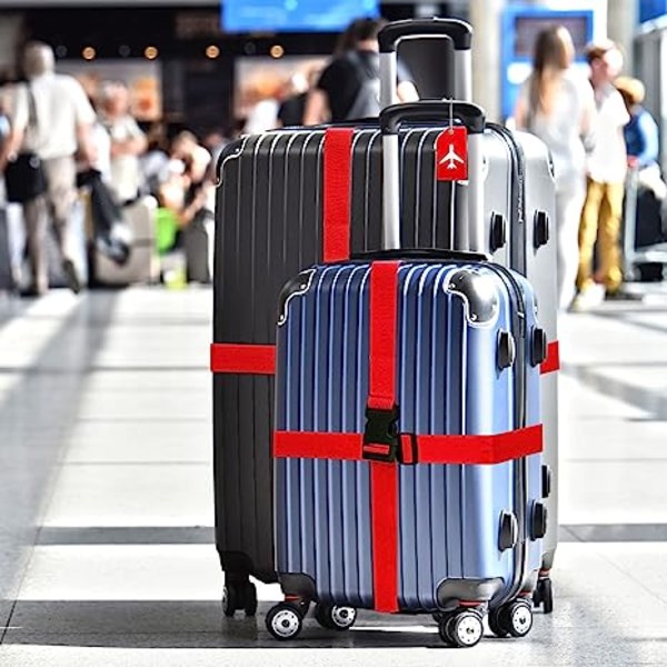 8 pakke bagasjestropper koffertmerkersett, reisejusterbart koffertbelte Silikonbagasjemerker med navne-ID-kort Herre Kvinner Reisetilbehør (rød)