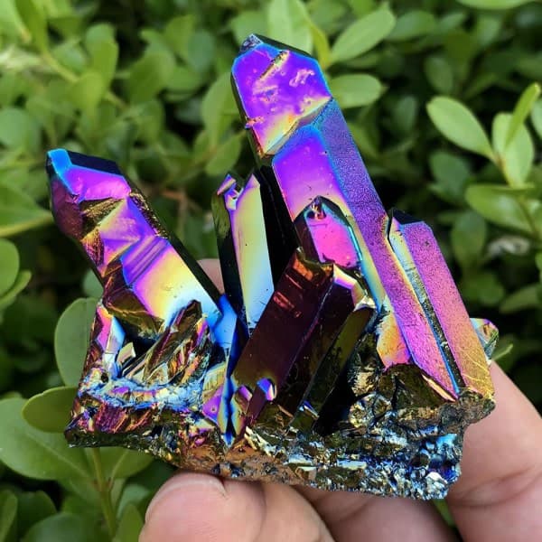 Natural Quartz Crystal Titanium Coated Rainbow Stone 150g