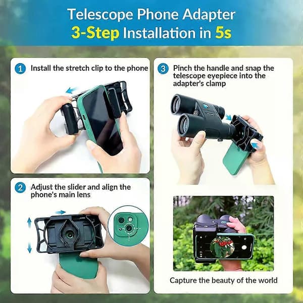Universal mobiltelefonadapter til udsigtskikkertokular, sort, værktøjsfri