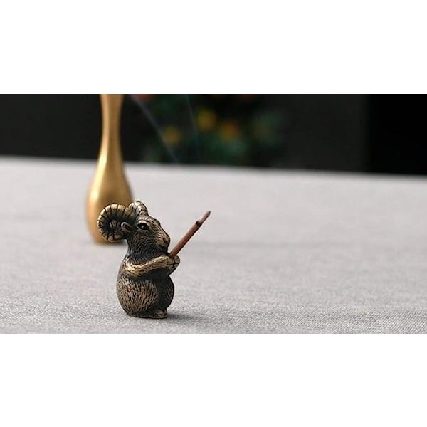 Messing Mini Antik Fåre Statue Røgelse Holder Brænder Ornamenter Meditation Fredfyldt Statue Figur Samleobjekt