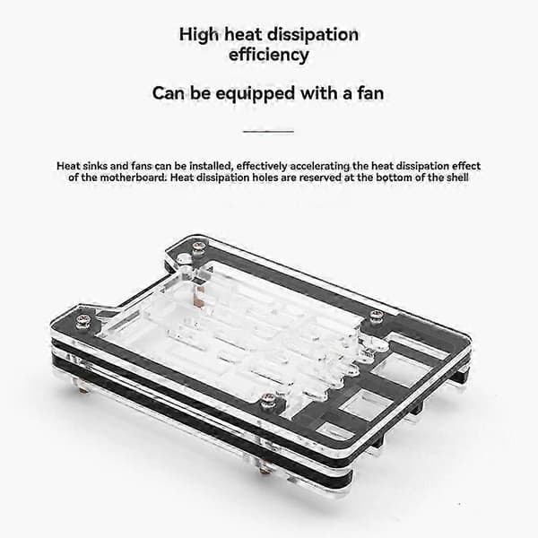 Til Raspberry Pi 5 akrylskal understøtter installation af køleplader og blæser til RPi 5 tilbehør blå JH4 Blue