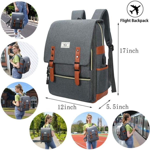 College Ryggsäck Max 15,6 tum Laptop Casual Ryggsäck Vattentät Business Travel Skol Ryggsäck med USB Unisex(grå) Gray