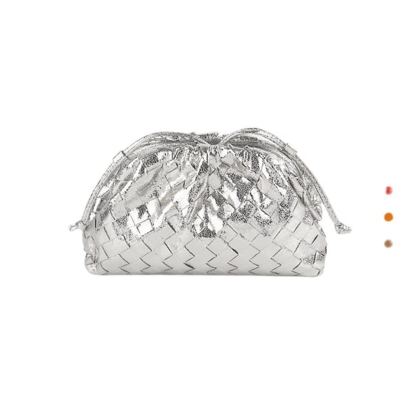 Pu vävd väska Satchel Cloud Mini läder clutchväska Silver