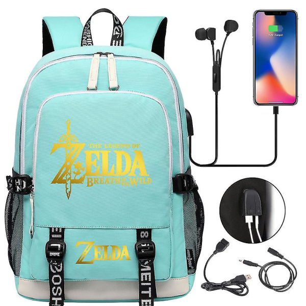 Zelda USB portti kannettavan tietokoneen reppu, koulukirjalaukut, fanien matkalaukku casual tietokonelaukku, lahja 6
