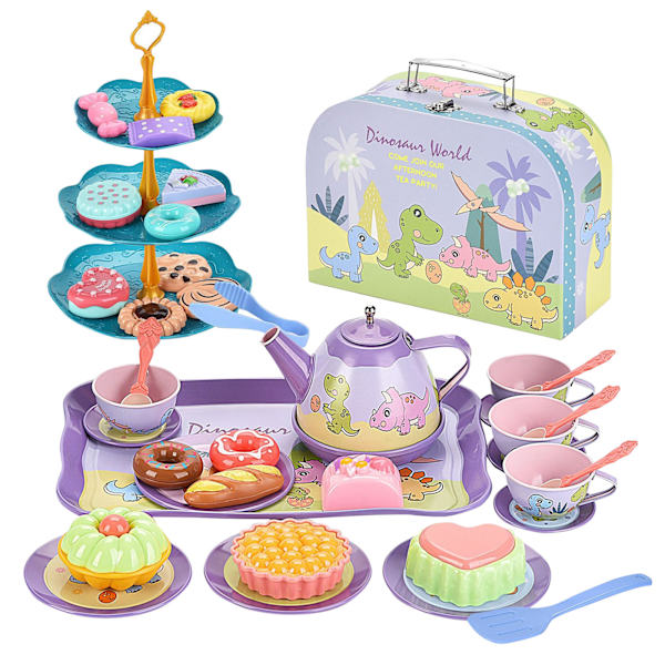 Te-sett for små jenter Lat som lek Tea-party-sett for småbarn Princess Tea Time, Tin-te-kopper for barn, tekanne, plastkaker D One Size