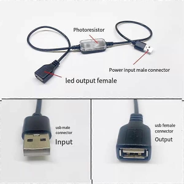 Lyssensor DC 5V 12V USB-ledning Nat Auto-tænd Lyssensorkabel til Hjemmesikkerhed og Belysning