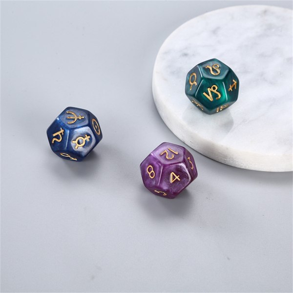 3kpl / set Dichromatic D12 Polyhedral Astrology Dice for Constellation