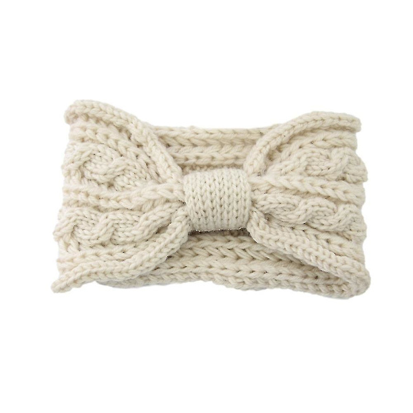 Dame Vinter Ørevarmer Pandebånd - Hæklet Strik Turban Pandebånd Chunky Kabel Strik Hovedbeklædning 1stk Beige  szkydv