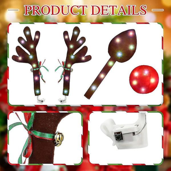 Car Rendeer , Car Kit With Led Lights, Ren Car Kit , Nose, tail, Julpynt Till Bil Brown