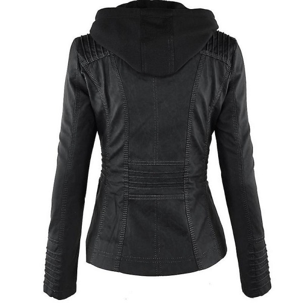 Kvinnor Motorcykel Huva Pu Läder Biker Jacka Kappa Ytterkläder Black L