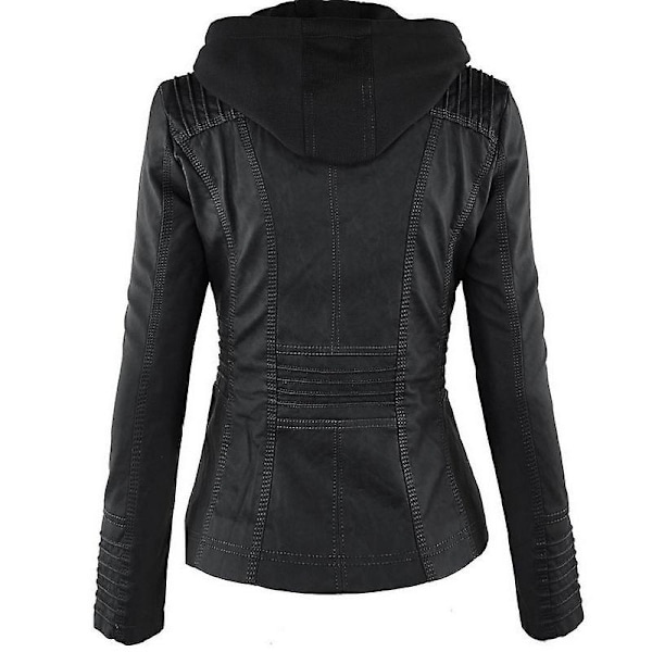 Kvinnor Motorcykel Huva Pu Läder Biker Jacka Kappa Ytterkläder Black M